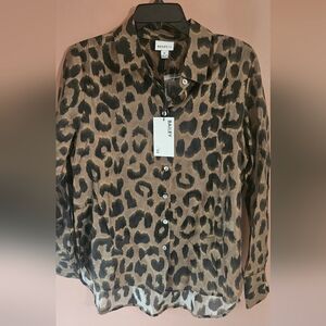 Bailey 44 Leopard Print Sheer Button-Front Women's Blouse Medium BNWT